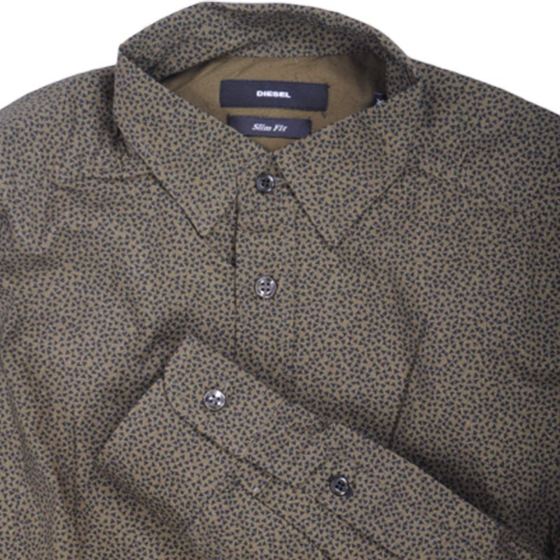 DIESEL S WEGEE 0GAPB Mens Shirt Long Sleeve Casual Summer Cotton Shirt Olive