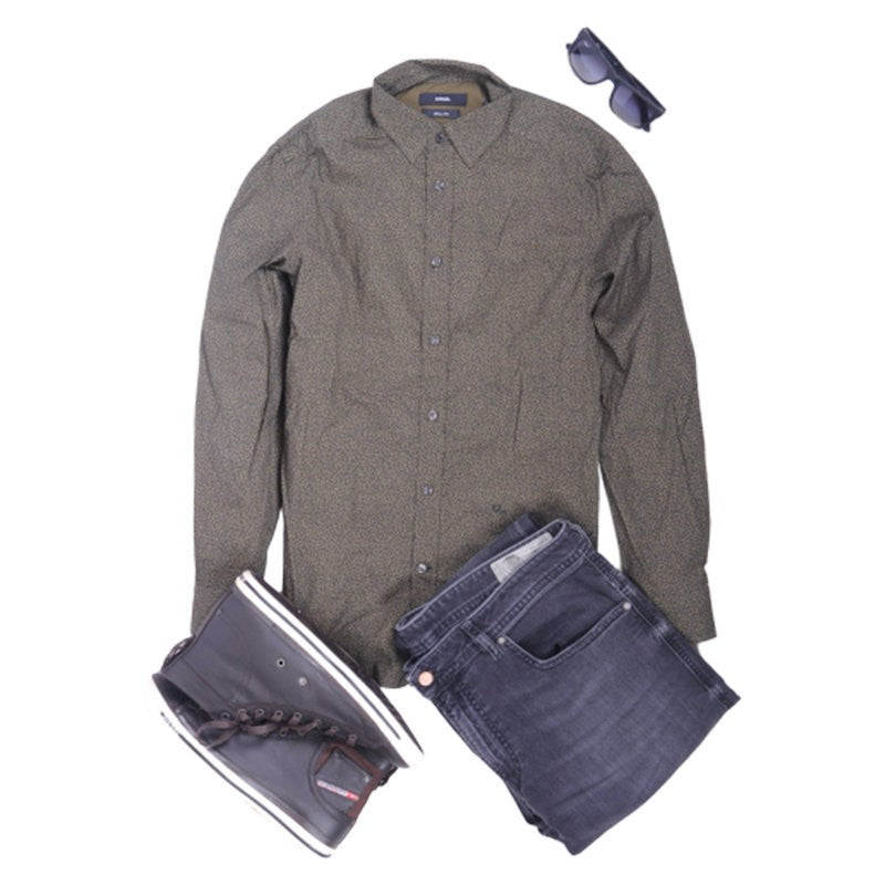 DIESEL S WEGEE 0GAPB Mens Shirt Long Sleeve Casual Summer Cotton Shirt Olive