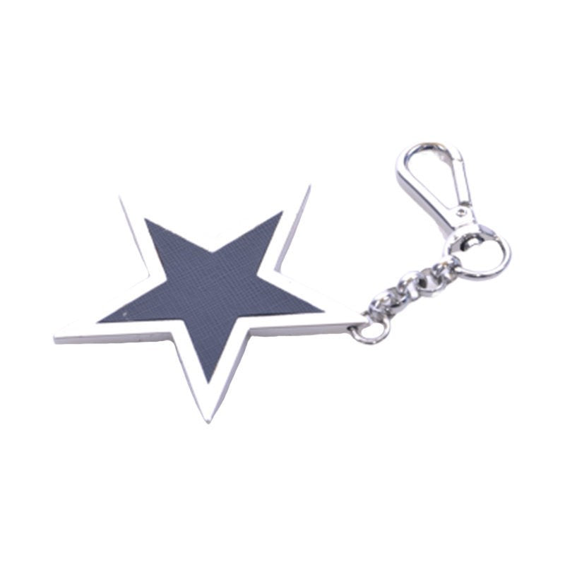DIESEL Unisex Keyring Metal Key Stainless Link Chain Silver Ring Metal Star Logo