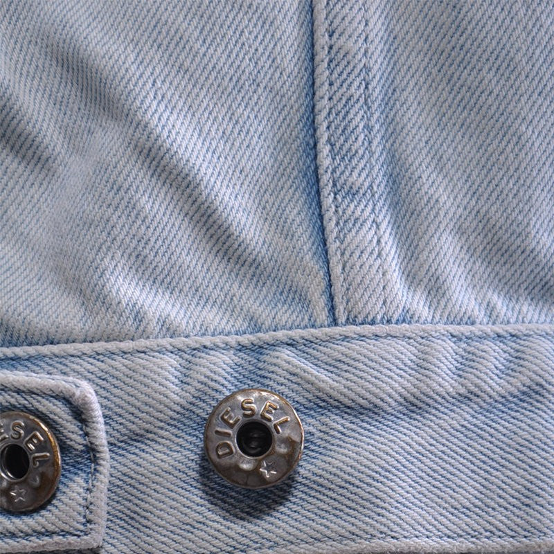 DIESEL DE VISE 084IR Womens Trucker Jacket Distress Long Sleeve Denim Coat Blue