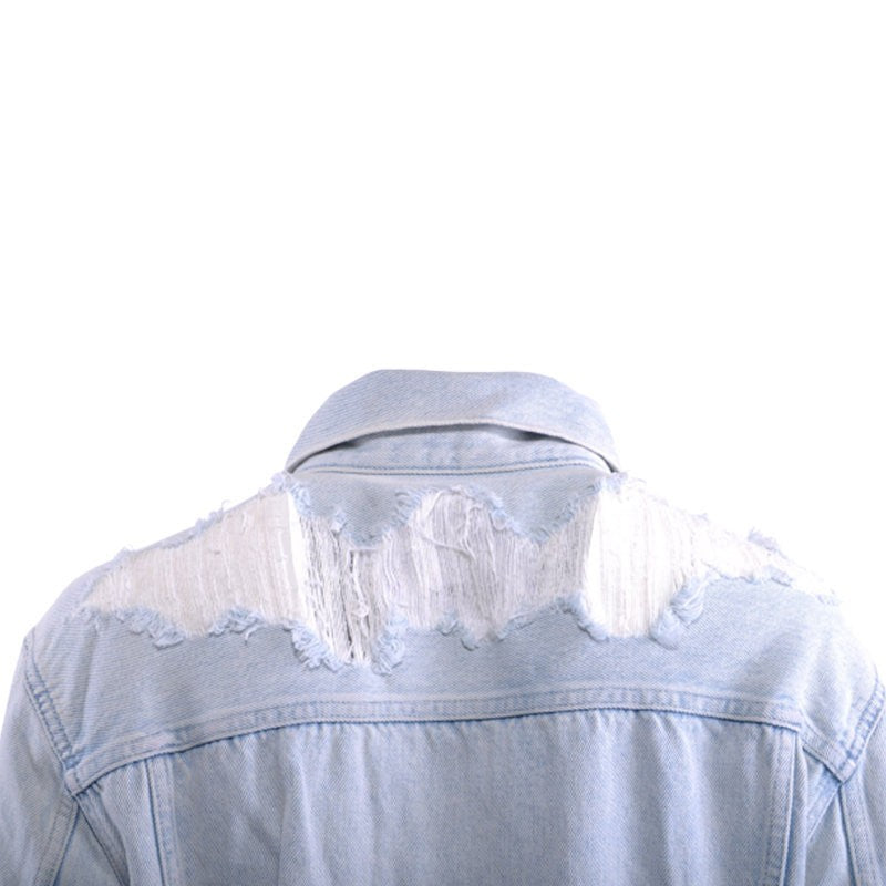 DIESEL DE VISE 084IR Womens Trucker Jacket Distress Long Sleeve Denim Coat Blue