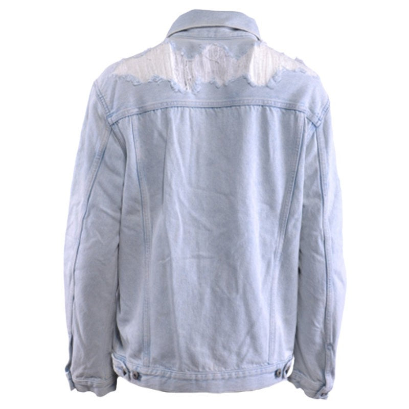 DIESEL DE VISE 084IR Womens Trucker Jacket Distress Long Sleeve Denim Coat Blue