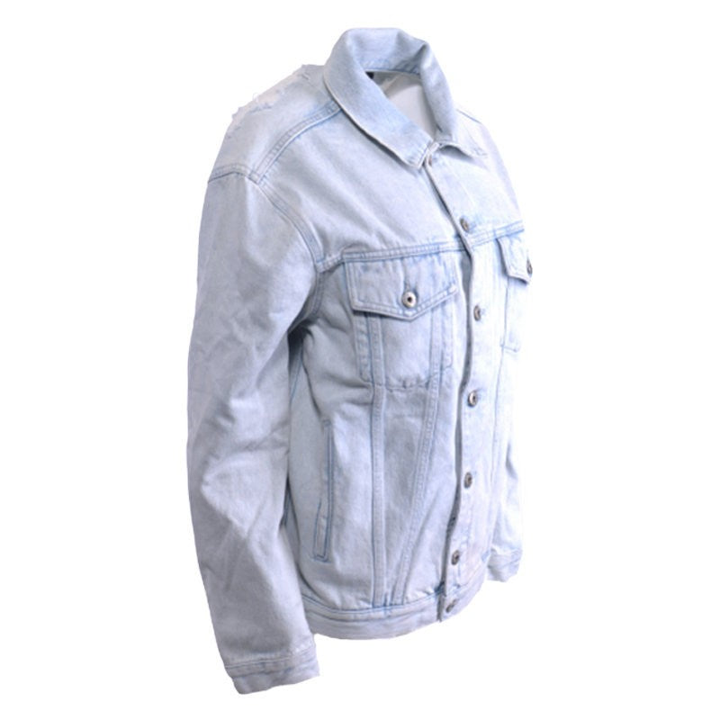 DIESEL DE VISE 084IR Womens Trucker Jacket Distress Long Sleeve Denim Coat Blue