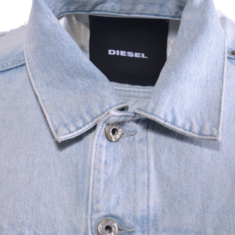 DIESEL DE VISE 084IR Womens Trucker Jacket Distress Long Sleeve Denim Coat Blue