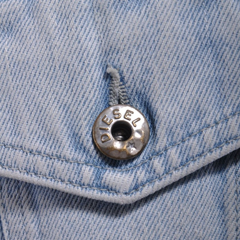 DIESEL DE VISE 084IR Womens Trucker Jacket Distress Long Sleeve Denim Coat Blue