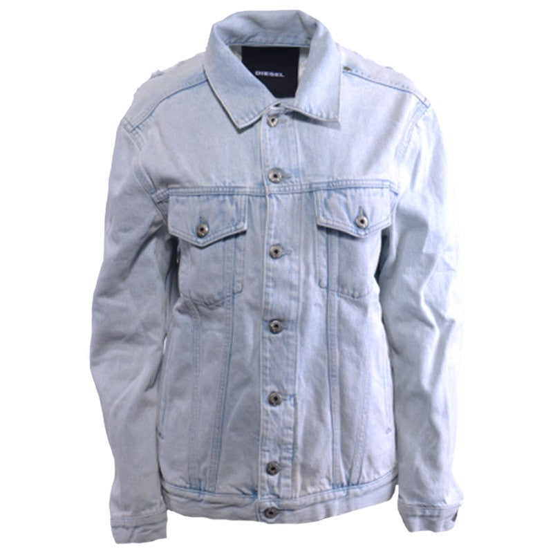 DIESEL DE VISE 084IR Womens Trucker Jacket Distress Long Sleeve Denim Coat Blue