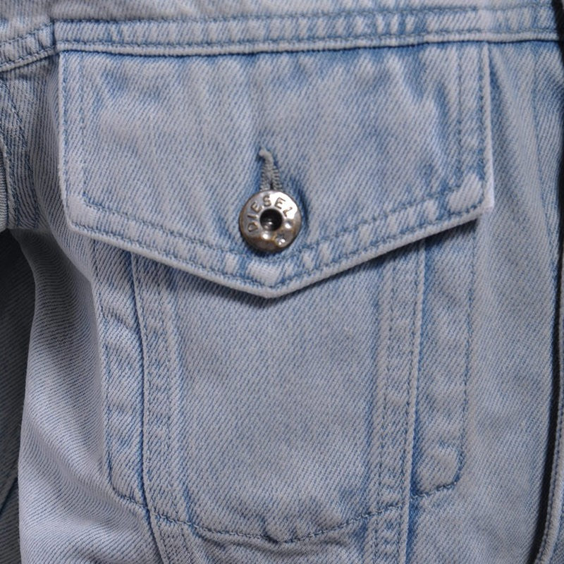 DIESEL DE VISE 084IR Womens Trucker Jacket Distress Long Sleeve Denim Coat Blue