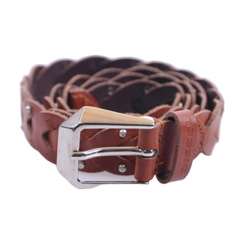 DIESEL B-KYRNHA Womens Belts Vintage Metal Ladies Brown Leather Braided Belts