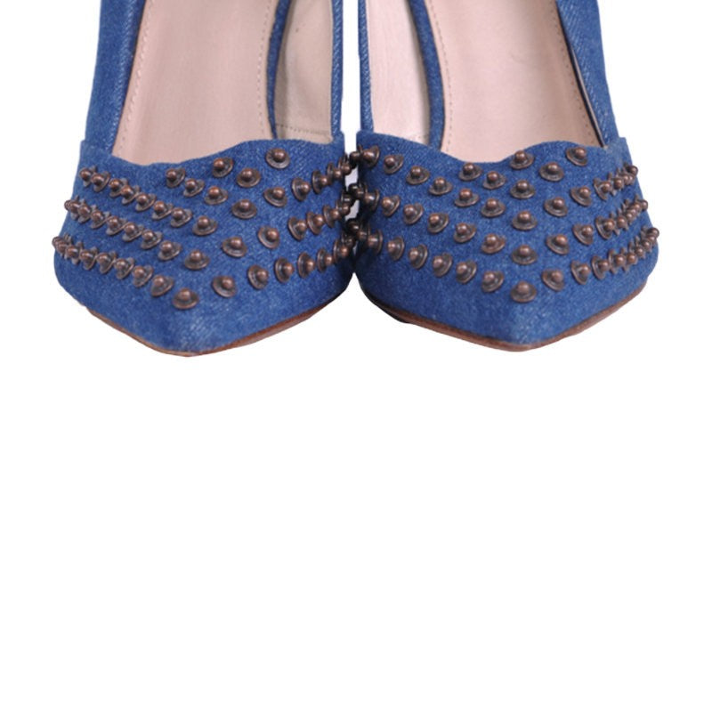 DIESEL ATOMIC BLONDIE PIC Womens High Heels Denim Blue Slip On Pump Shoes RP-190