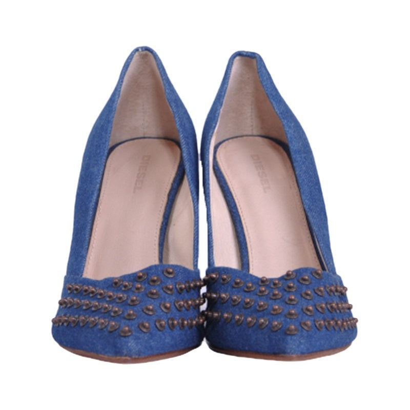 DIESEL ATOMIC BLONDIE PIC Womens High Heels Denim Blue Slip On Pump Shoes RP-190