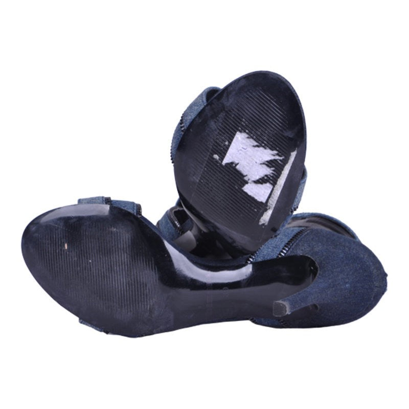 DIESEL Womens High Heels Denim Blue Slip On Open Toe Casual Pump Shoes RRP- £180