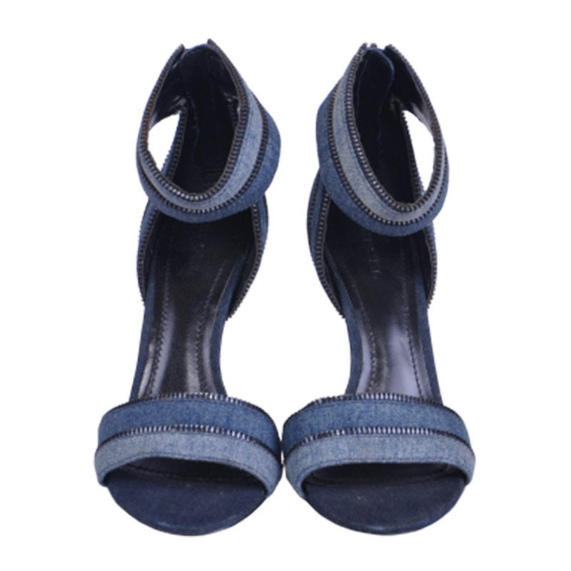 DIESEL Womens High Heels Denim Blue Slip On Open Toe Casual Pump Shoes RRP- £180