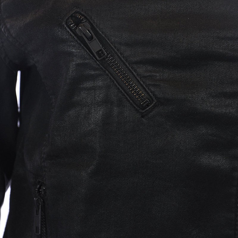 DIESEL KERBI 0849R Womens Jacket Wax Coated Denim Jeans Zipped Casual Coat Black