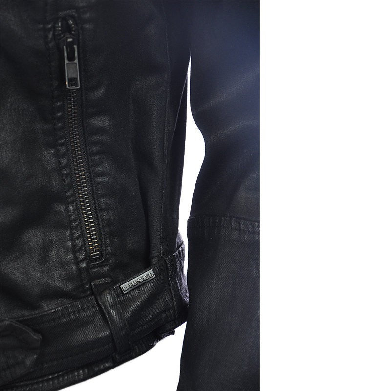 DIESEL KERBI 0849R Womens Jacket Wax Coated Denim Jeans Zipped Casual Coat Black