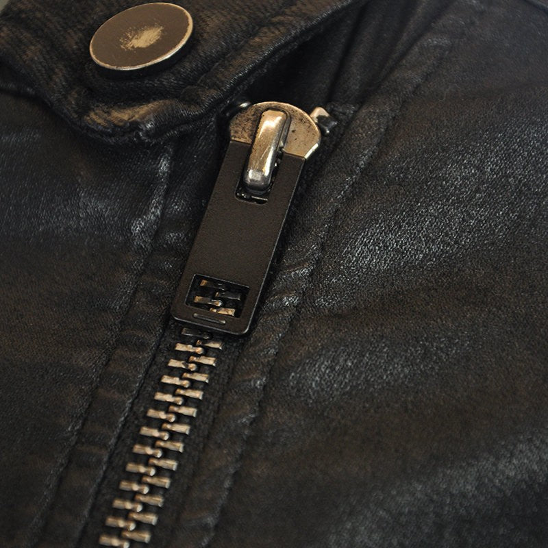 DIESEL KERBI 0849R Womens Jacket Wax Coated Denim Jeans Zipped Casual Coat Black