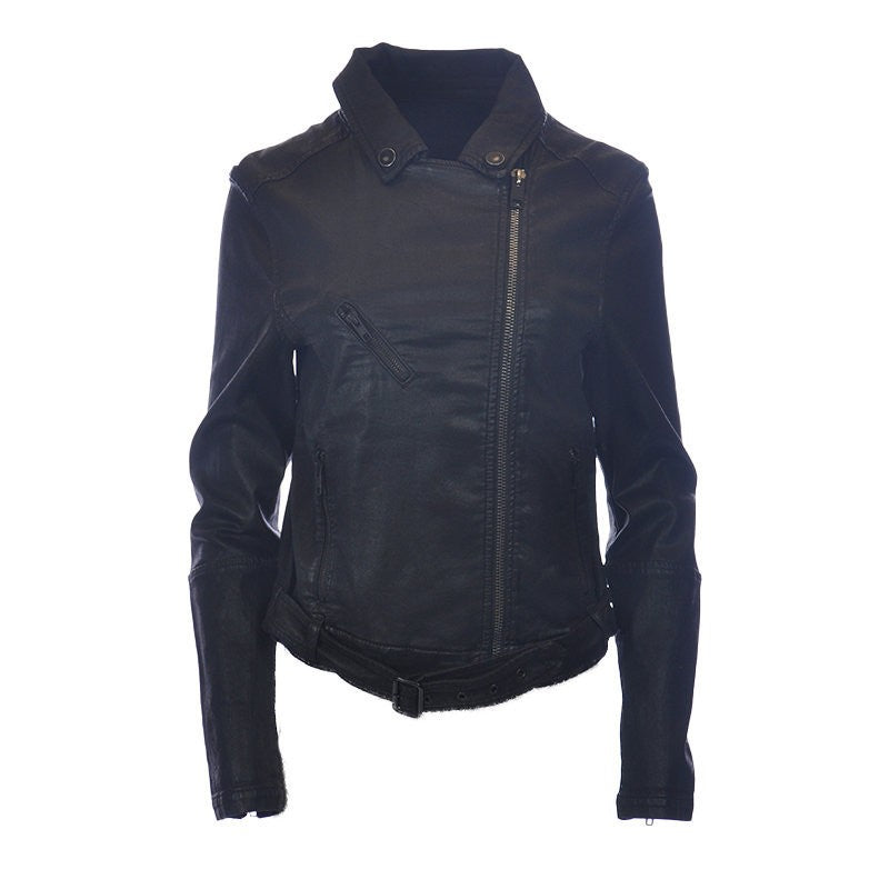 DIESEL KERBI 0849R Womens Jacket Wax Coated Denim Jeans Zipped Casual Coat Black