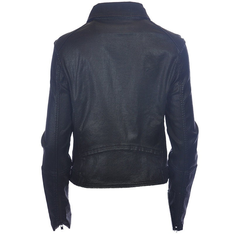 DIESEL KERBI 0849R Womens Jacket Wax Coated Denim Jeans Zipped Casual Coat Black