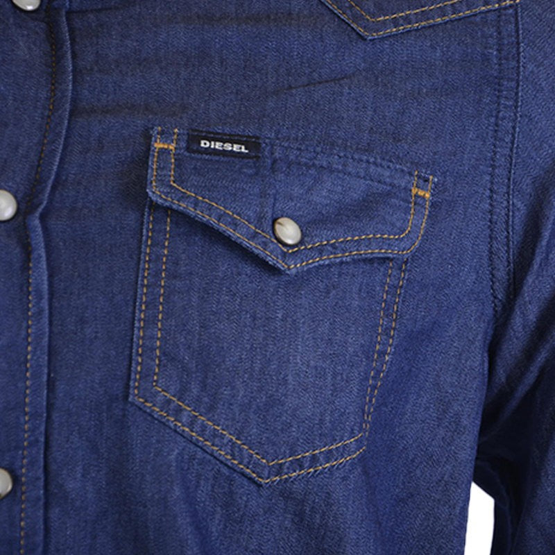 DIESEL NEW SONORA E 0BAMP Mens Denim Shirt Long Sleeve Casual Plain Blue Shirt