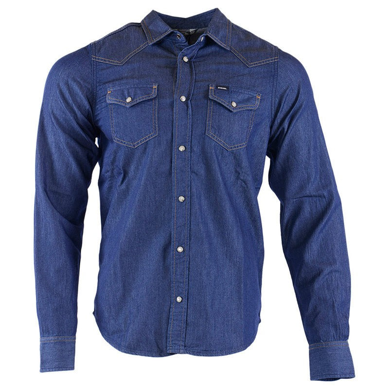 DIESEL NEW SONORA E 0BAMP Mens Denim Shirt Long Sleeve Casual Plain Blue Shirt