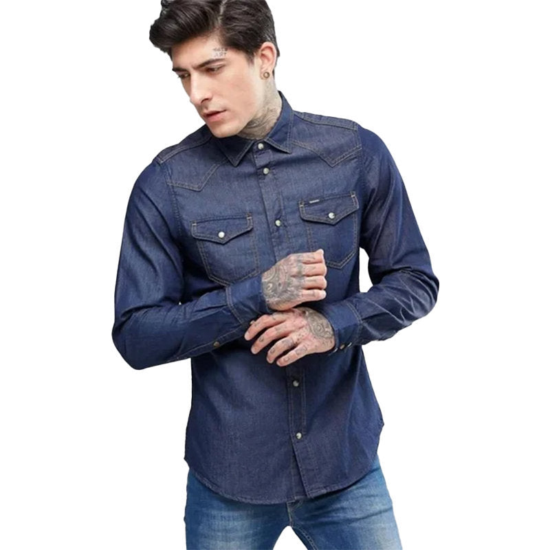 DIESEL NEW SONORA E 0BAMP Mens Denim Shirt Long Sleeve Casual Plain Blue Shirt