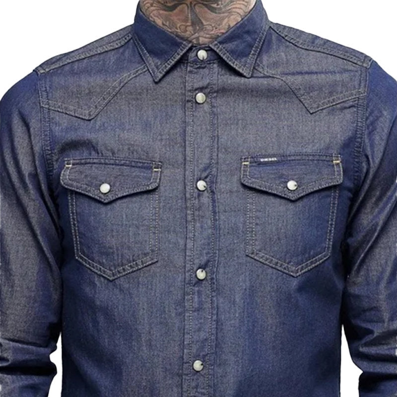 DIESEL NEW SONORA E 0BAMP Mens Denim Shirt Long Sleeve Casual Plain Blue Shirt
