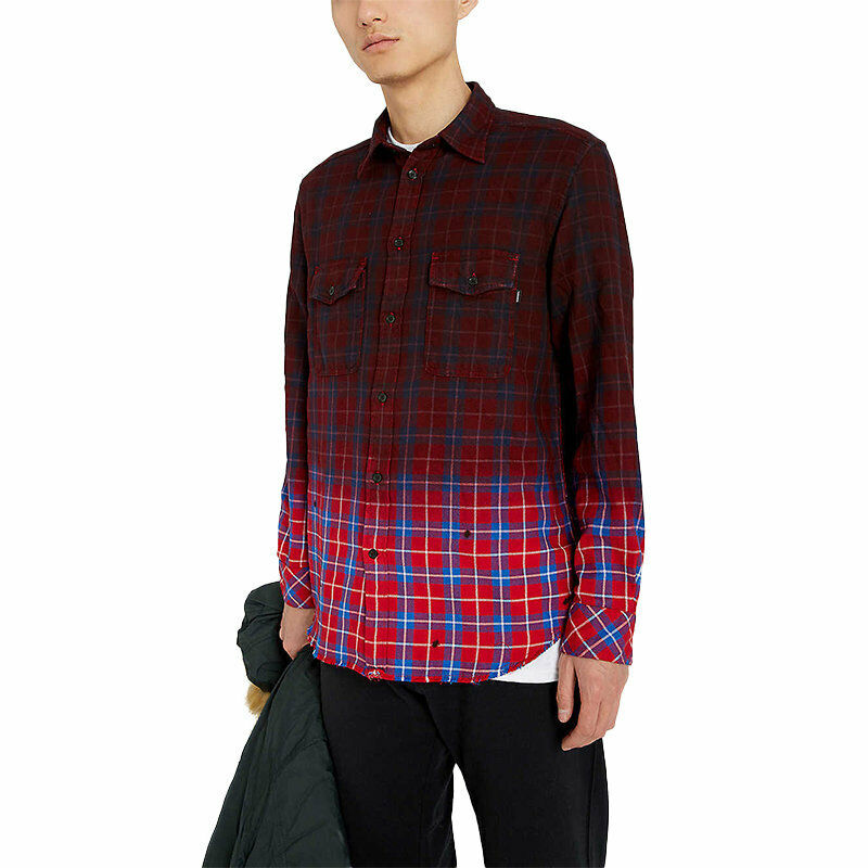 DIESEL S MILLER Mens Shirts Buffalo Check Cotton Long Sleeve Casual Shirts Red L