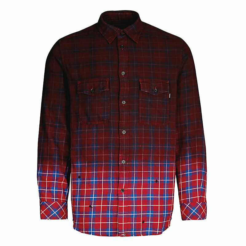 DIESEL S MILLER Mens Shirts Buffalo Check Cotton Long Sleeve Casual Shirts Red L