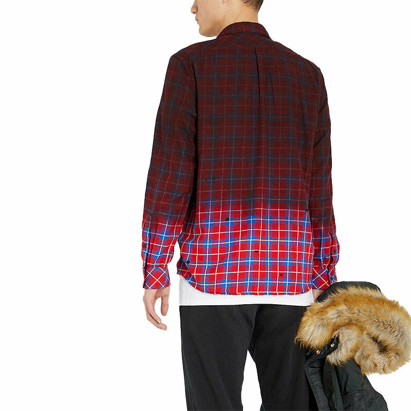 DIESEL S MILLER Mens Shirts Buffalo Check Cotton Long Sleeve Casual Shirts Red L