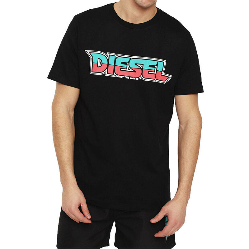 DIESEL BMOWT JUST B Mens T Shirt Crew Neck Short Sleeves Casual Summer Black Tee