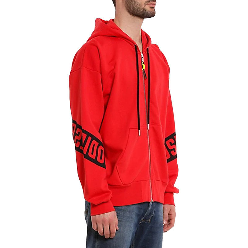 DIESEL S ALBY ZIP FELPA Men Hoodies Full Zip Red Top Casual Hooded Sweatshirt XS