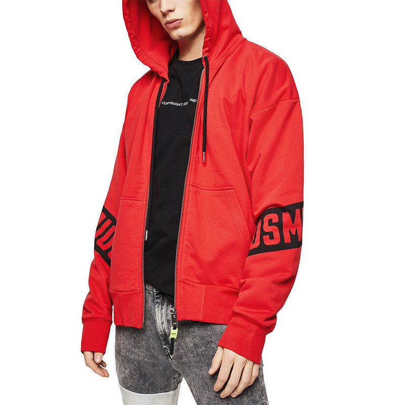 DIESEL S ALBY ZIP FELPA Men Hoodies Full Zip Red Top Casual Hooded Sweatshirt XS