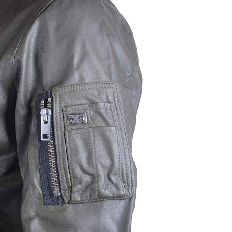 DIESEL L PARKER Mens Leather Jacket Olive Casual Quilted Winter Bomber Jacket