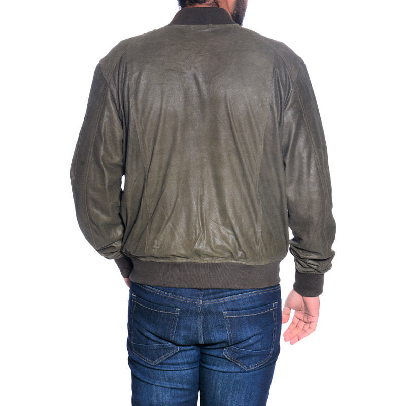 DIESEL Leather Jacket L NIKOLAI Mens Bomber Jacket Cafe Racer Olive Winter Coat
