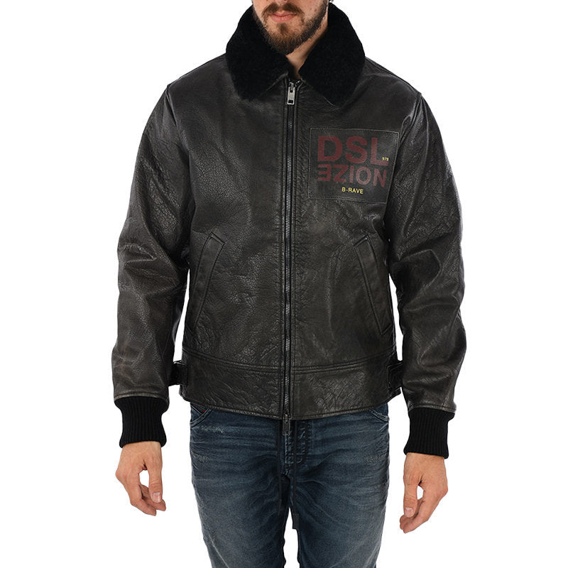 DIESEL L BOWDRE Mens Bomber Jacket Leather Padded Quilted Winter Regular Coat