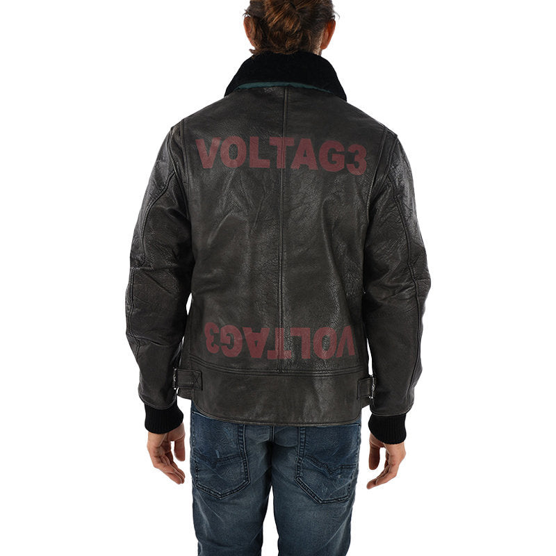 DIESEL L BOWDRE Mens Bomber Jacket Leather Padded Quilted Winter Regular Coat