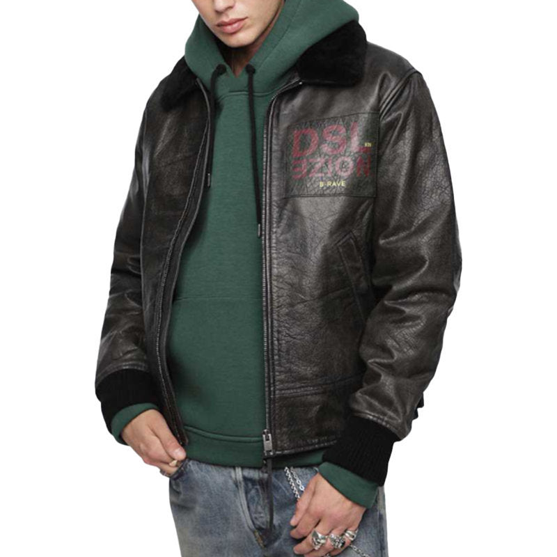 DIESEL L BOWDRE Mens Bomber Jacket Leather Padded Quilted Winter Regular Coat
