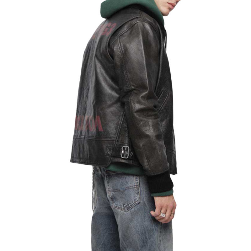 DIESEL L BOWDRE Mens Bomber Jacket Leather Padded Quilted Winter Regular Coat