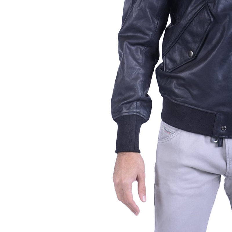 DIESEL L PARKER Mens Bomber Jacket Black Zipped Casual Quilted Leather Jacket