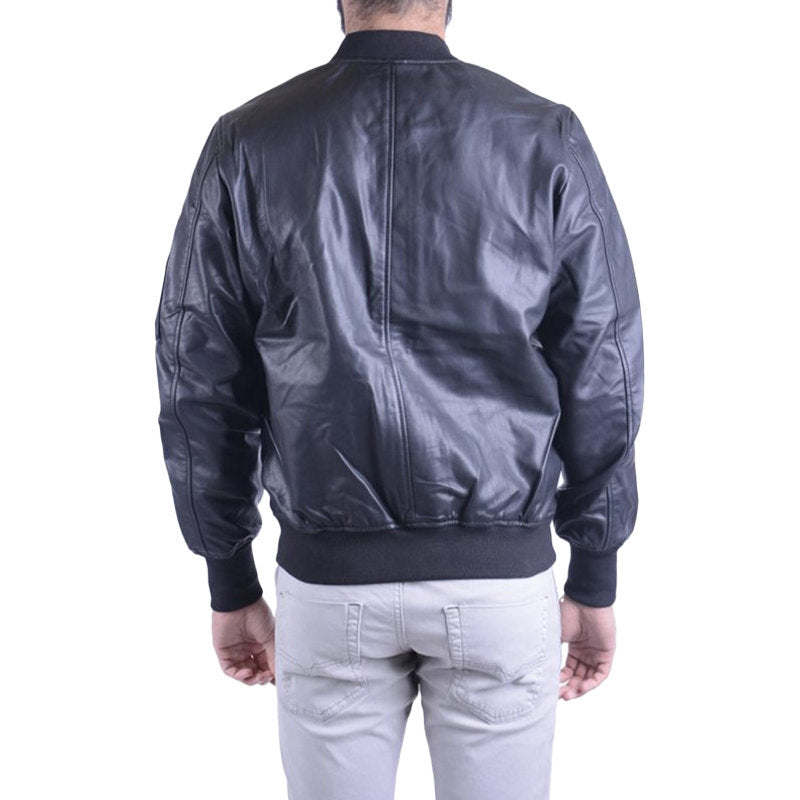 DIESEL L PARKER Mens Bomber Jacket Black Zipped Casual Quilted Leather Jacket