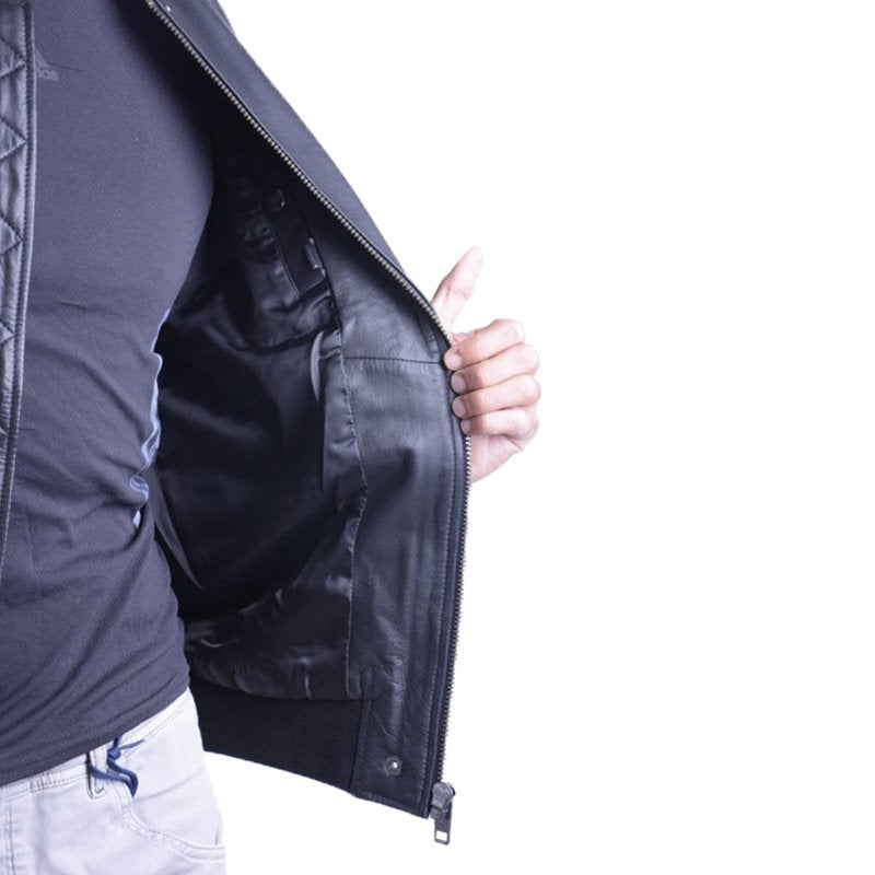 DIESEL L PARKER Mens Bomber Jacket Black Zipped Casual Quilted Leather Jacket