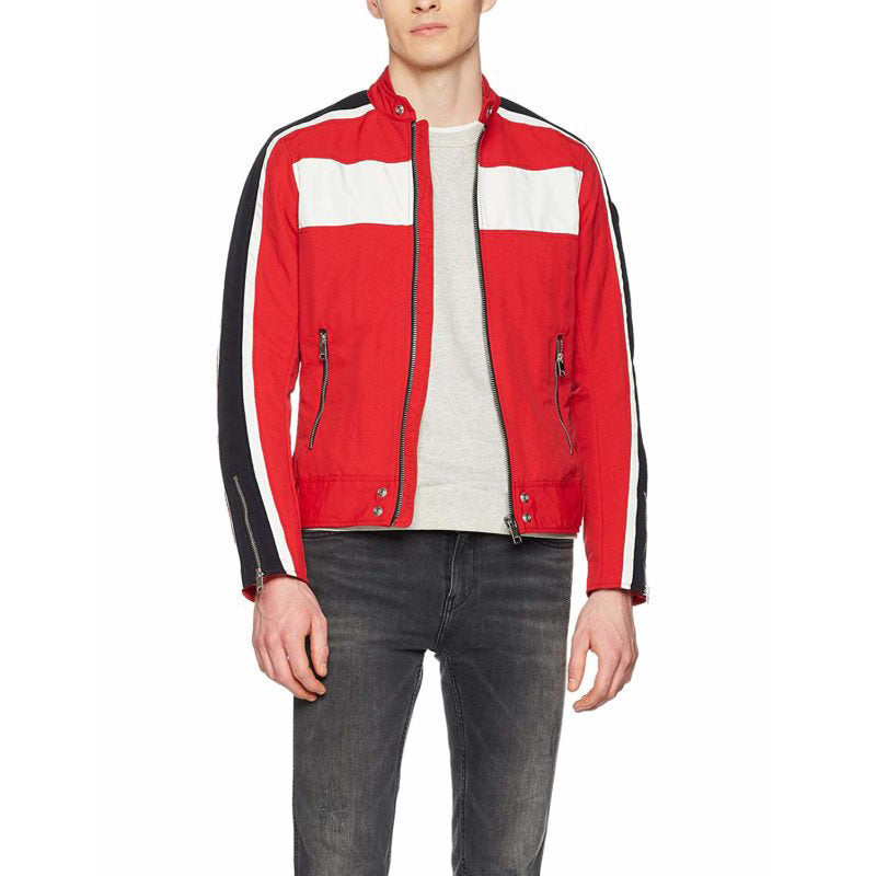 DIESEL J STREET Mens Biker Jackets Slim Summer Outwear Bomber Casual Coat Red