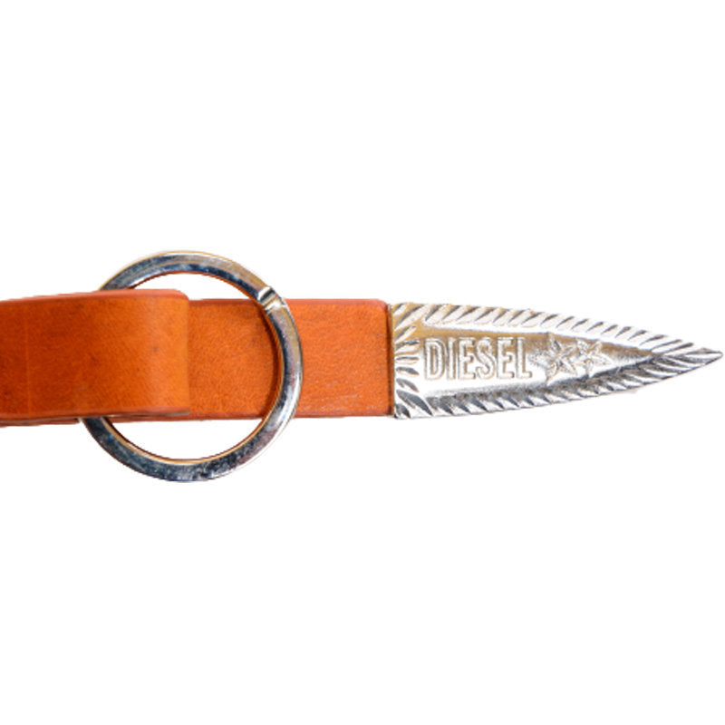 DIESEL ASEON Mens Keyring Genuine Cow Leather Metal Holder Brown Key Holder