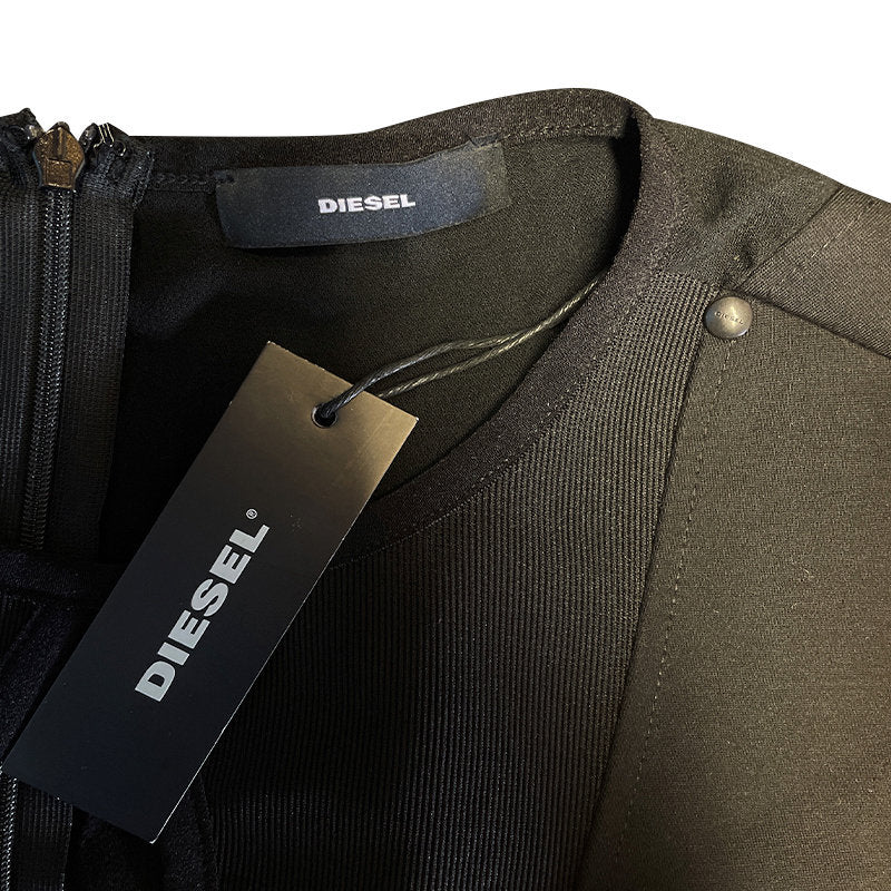 DIESEL D KELSEY Womens Dress Round Neck Sleeveless Short Top Party Velvet Black