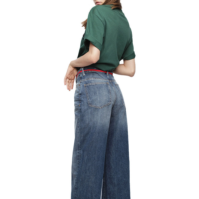 DIESEL WIDEE 085AG Womens Jeans Straight Ladies Distress Faded Denim Pants Blue