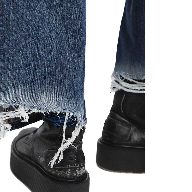 DIESEL WIDEE 085AG Womens Jeans Straight Ladies Distress Faded Denim Pants Blue