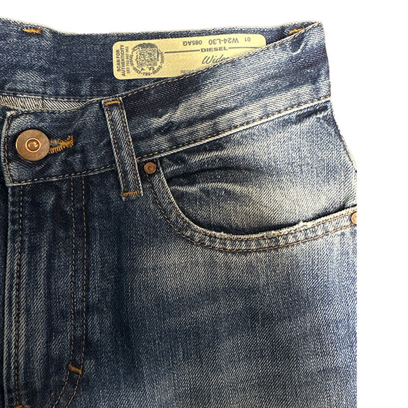 DIESEL WIDEE 085AG Womens Jeans Straight Ladies Distress Faded Denim Pants Blue