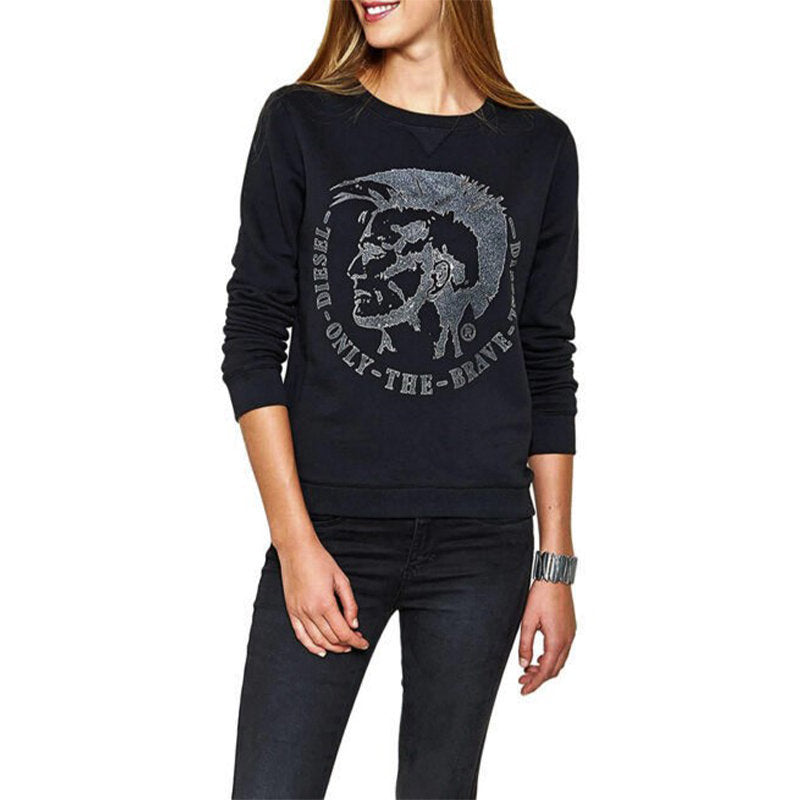 DIESEL F RADI T Felpa Womens Sweatshirts Crew Neck Black Pullover Winter Sweater