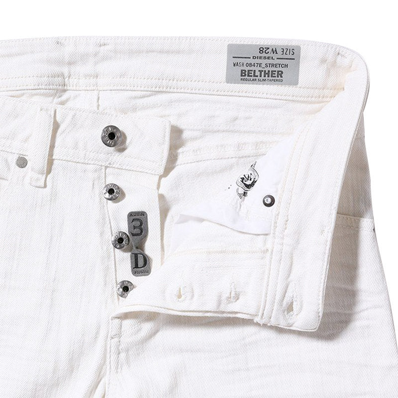 DIESEL BELTHER 0847E Mens Jeans Stretch Cotton Slim Fit Casual White Denim Pants