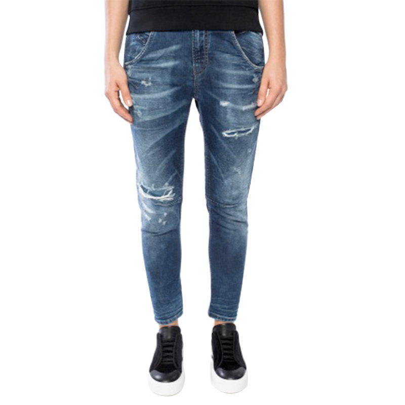 DIESEL FAYZA-NE 0685I Womens Denim Jeans Distressed Tapered Leg Blue Jogg Pants