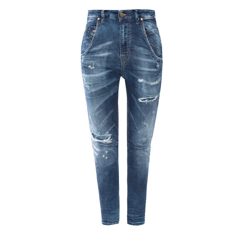 DIESEL FAYZA-NE 0685I Womens Denim Jeans Distressed Tapered Leg Blue Jogg Pants
